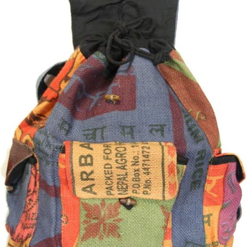 Recycled Jute Rice Bag Backpack Hand Made Nepal - Picture 4 of 9